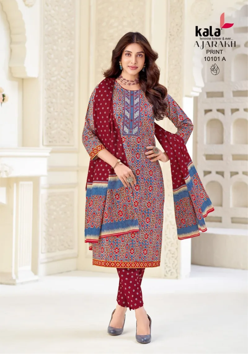 Ajarakh Vol 1 By Kala Cotton Readymade Kurti With Bottom Dupatta 